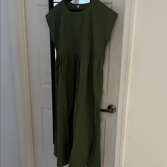 None Dresses & Skirts - Flax and cotton olive long dress with pockets